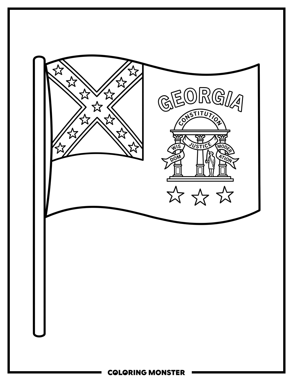 Georgia State Flag on Pole Coloring Page