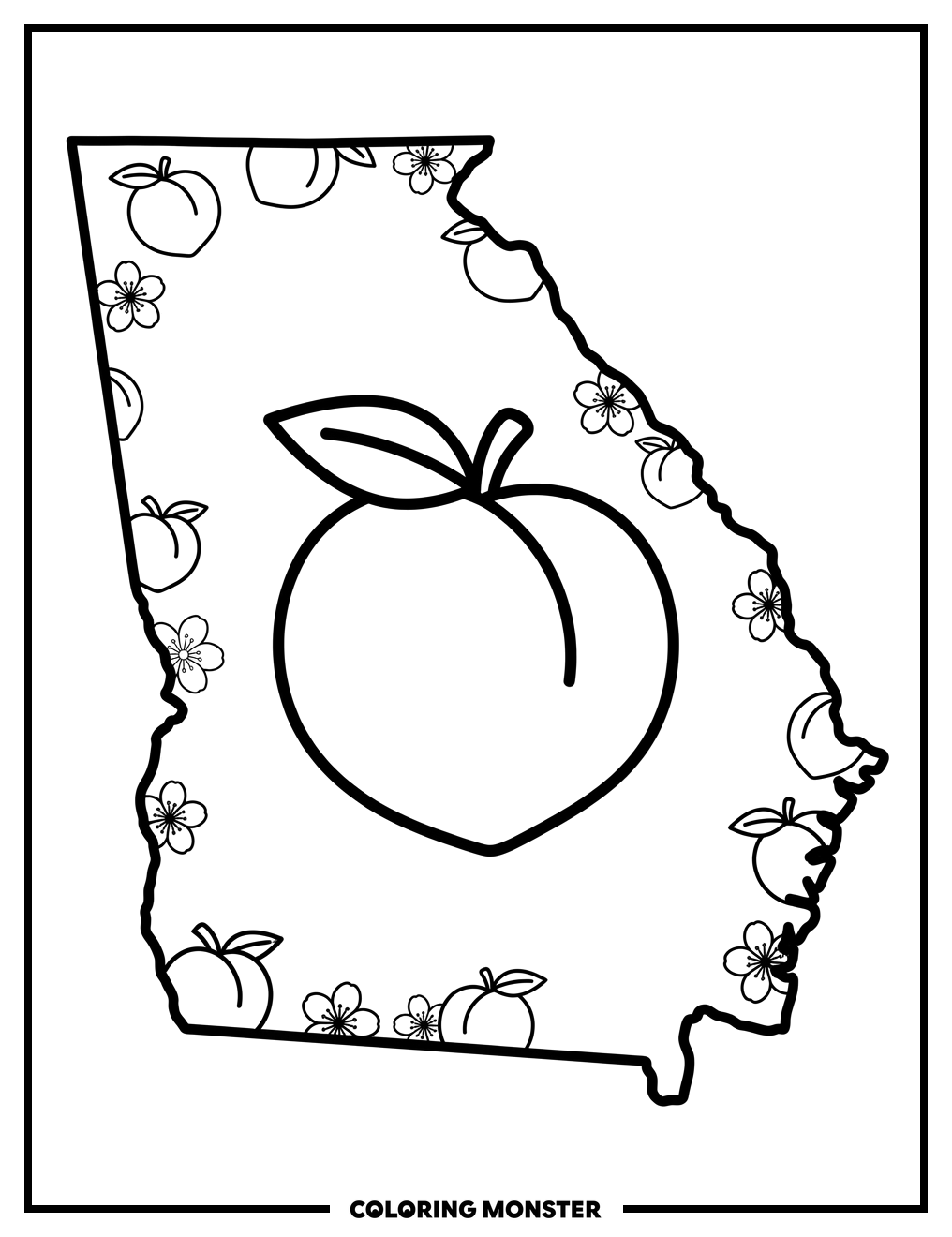 Georgia State Outline With Peach Coloring Page