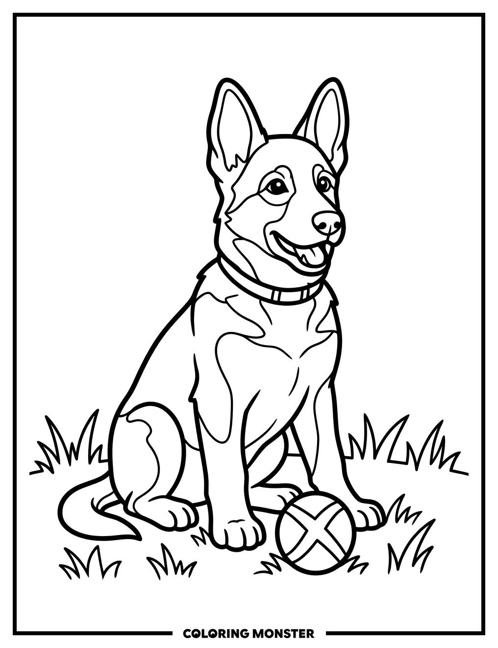 German Shepherd Puppy With Ball Coloring Page