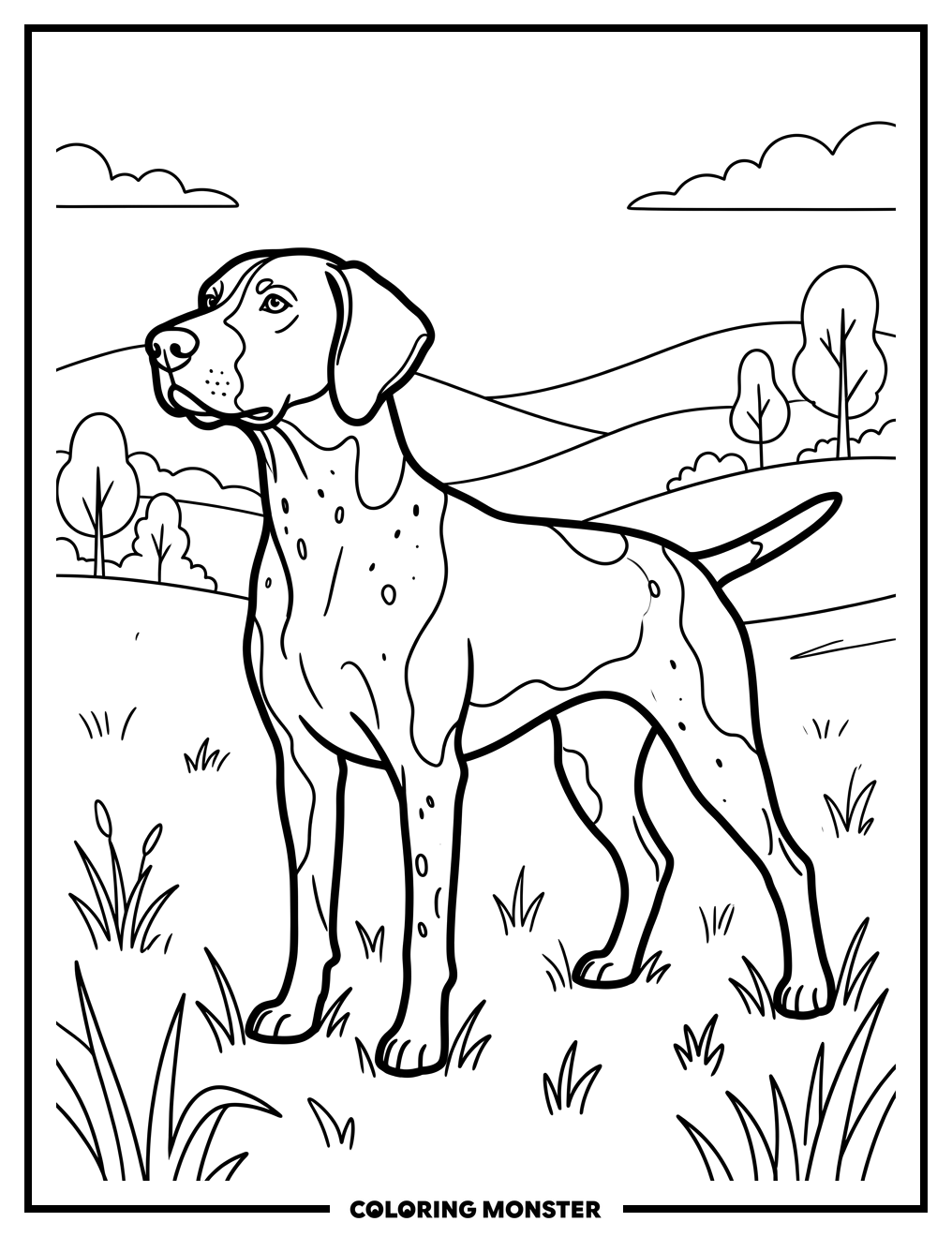 German Shorthaired Pointer in Grassy Field Coloring Page