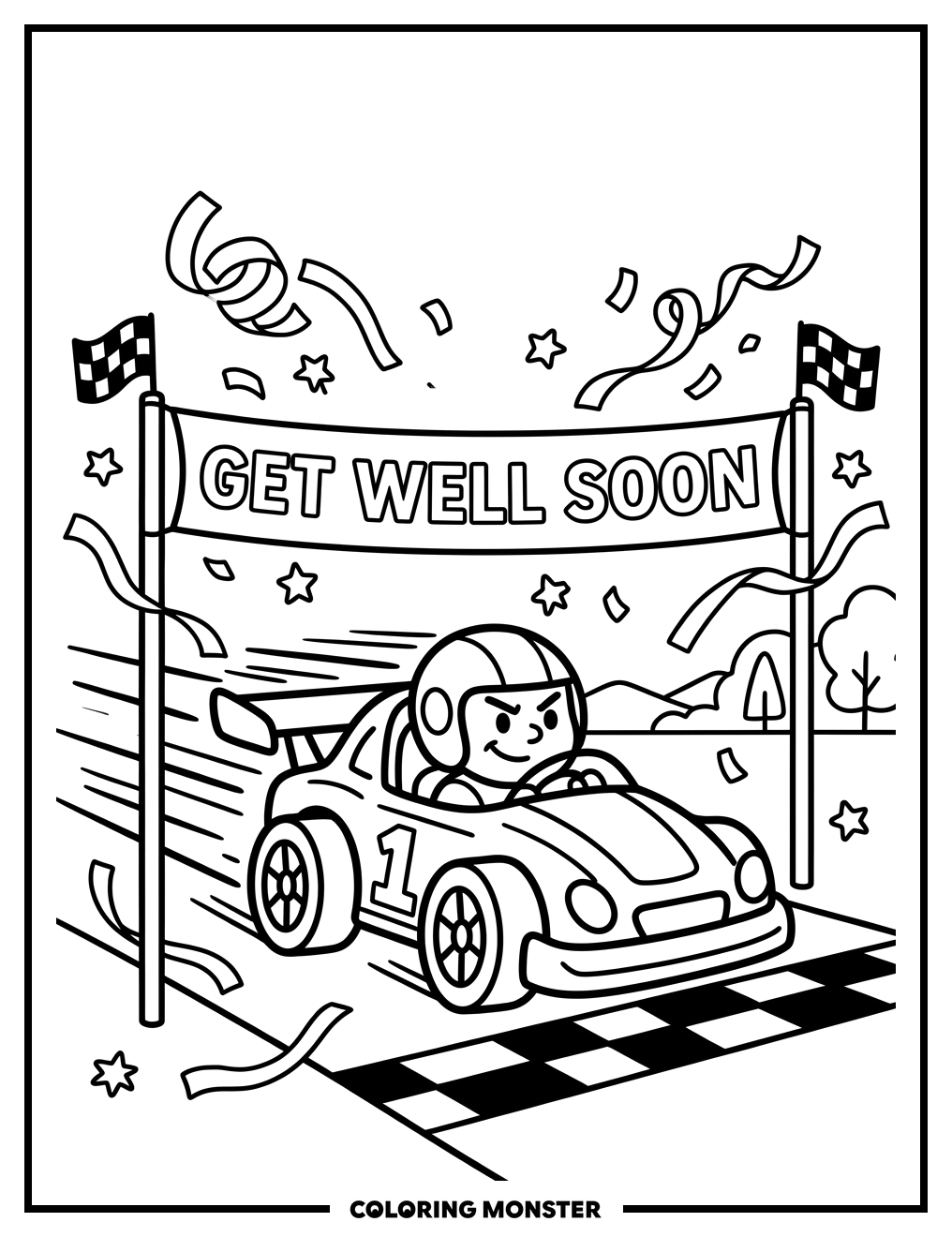 Get Well Soon Race Car Coloring Page