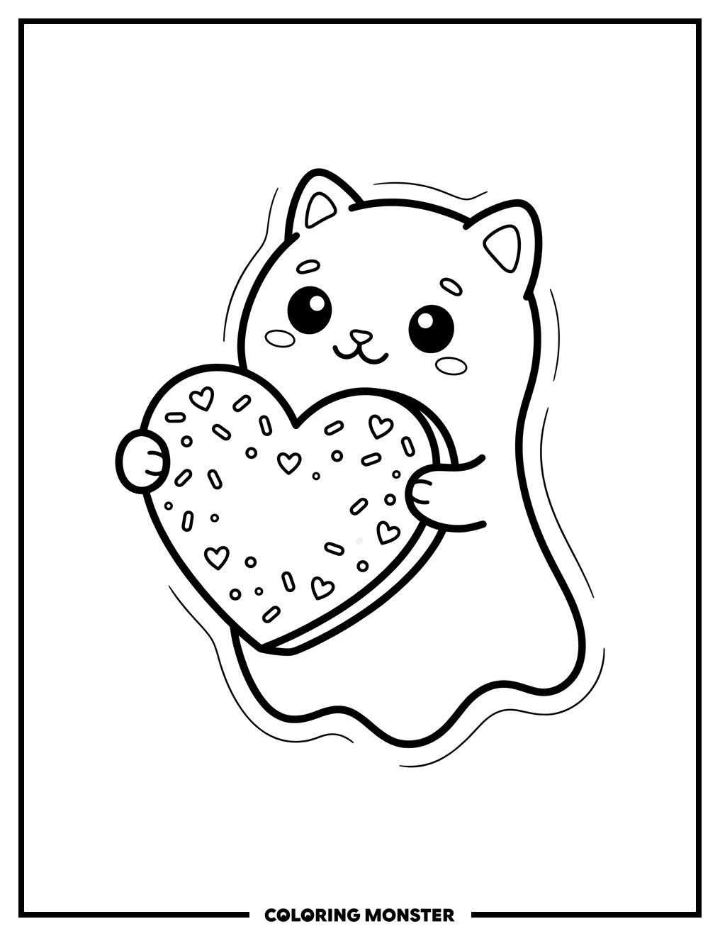 Ghost Cat With Candy Heart Coloring Page