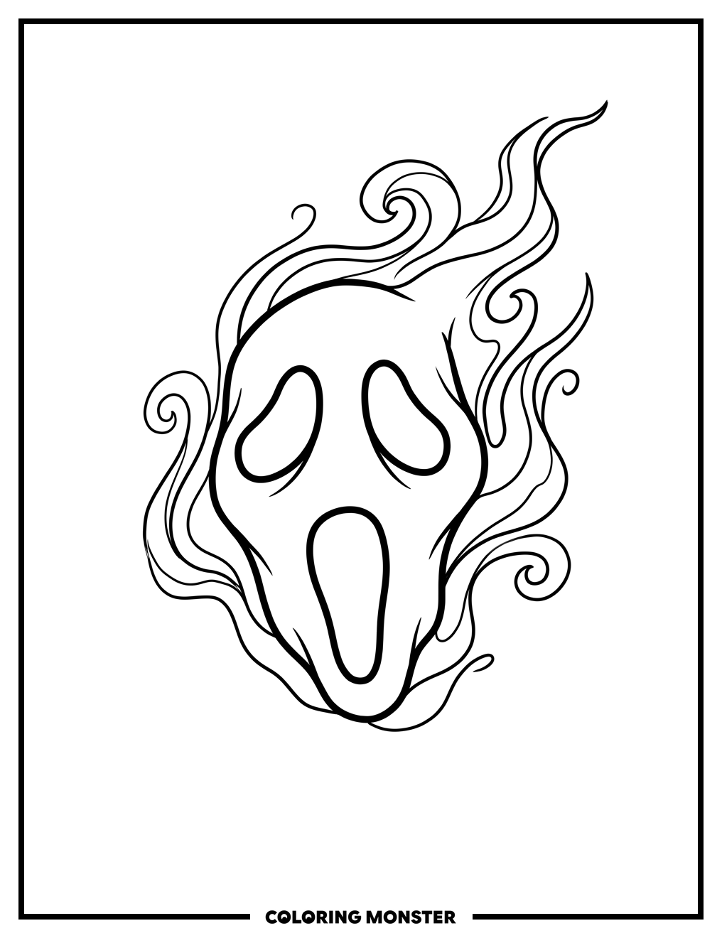 Ghostly Face with Ethereal Wisps Coloring Page