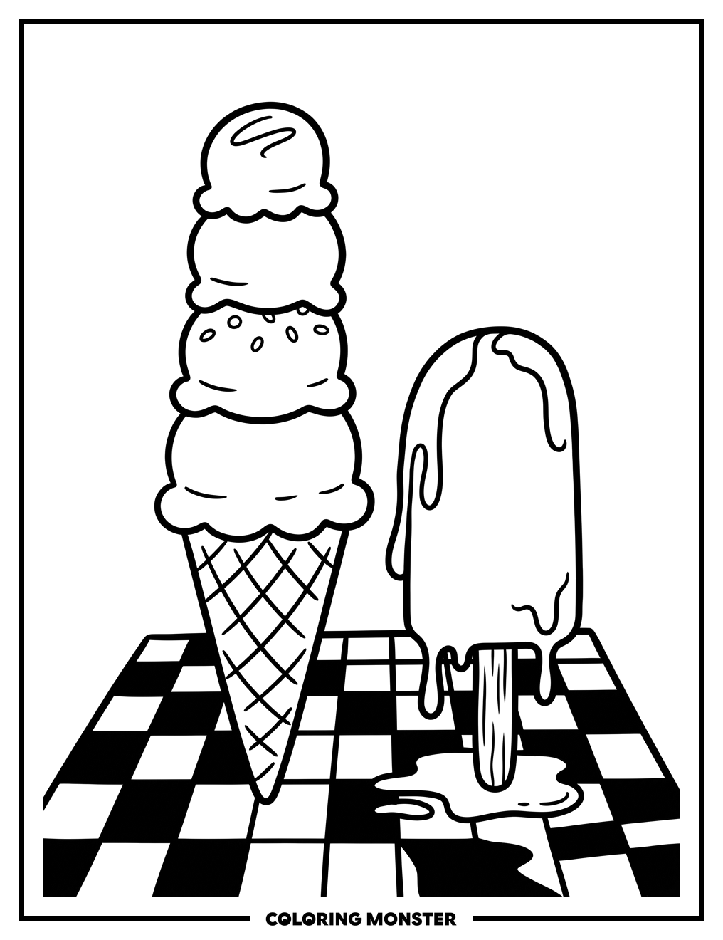 Giant Ice Cream Cone and Popsicle Coloring Page