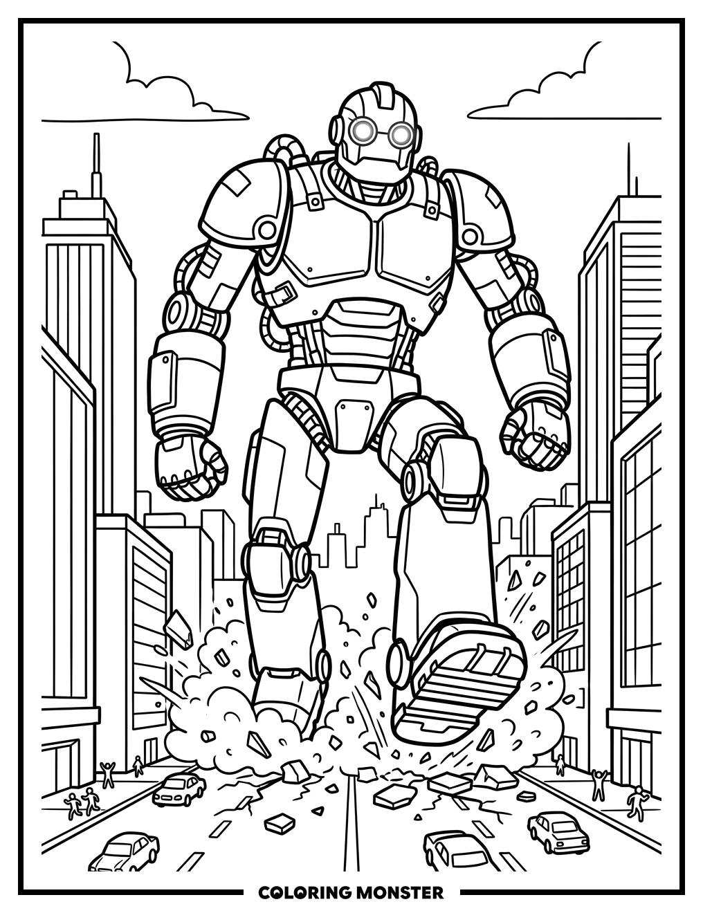 Giant Robot in City Coloring Page