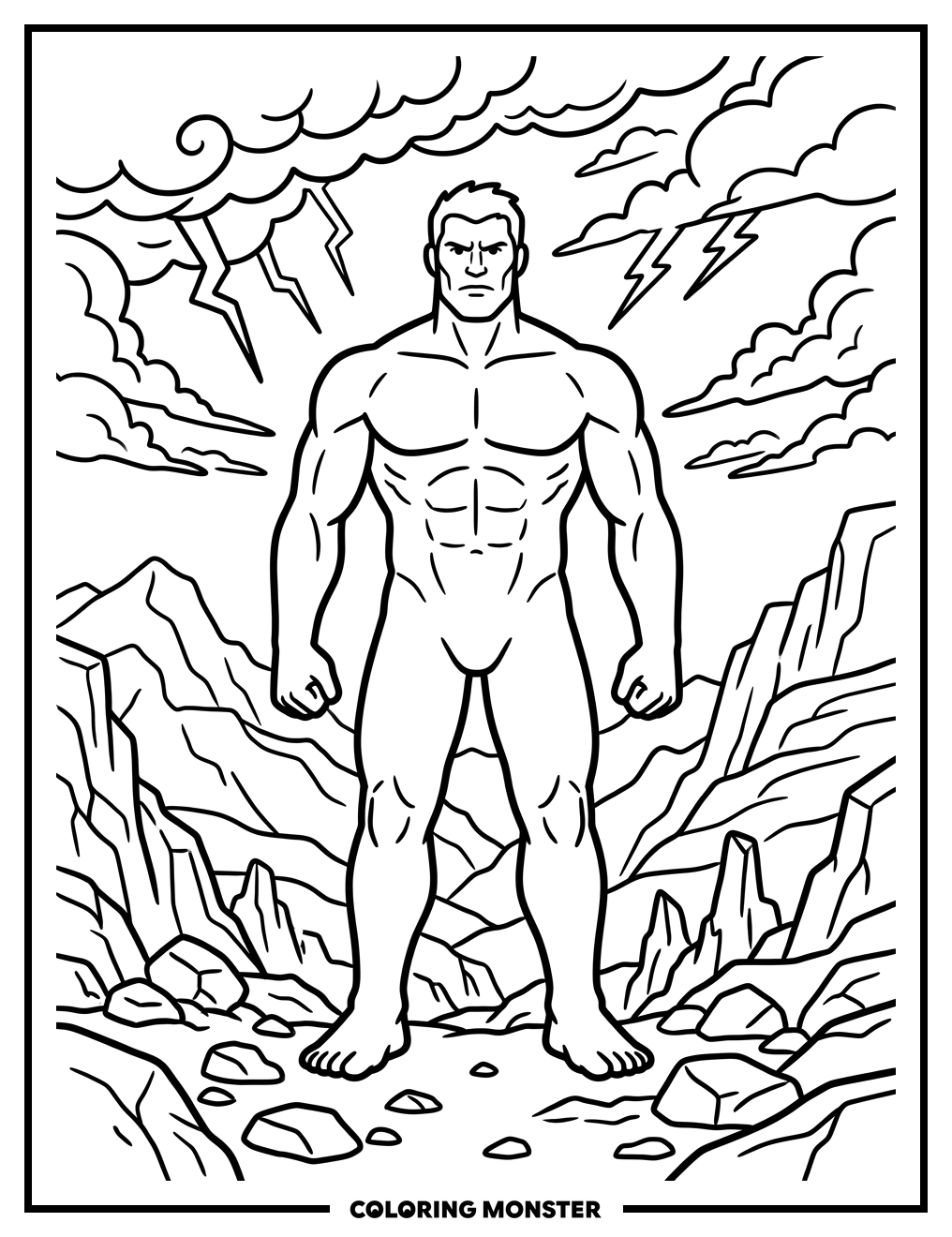 Giant Titan in Rocky Landscape Coloring Page