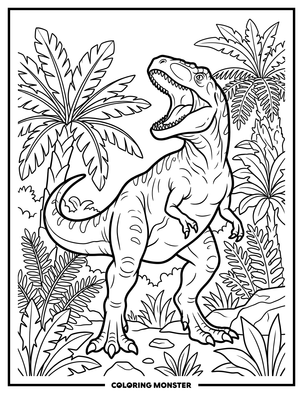 Giganotosaurus Roaring In Jungle Coloring Page