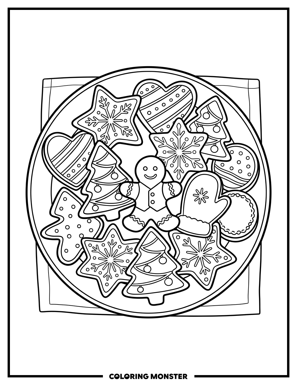 Gingerbread Cookie Plate Coloring Page
