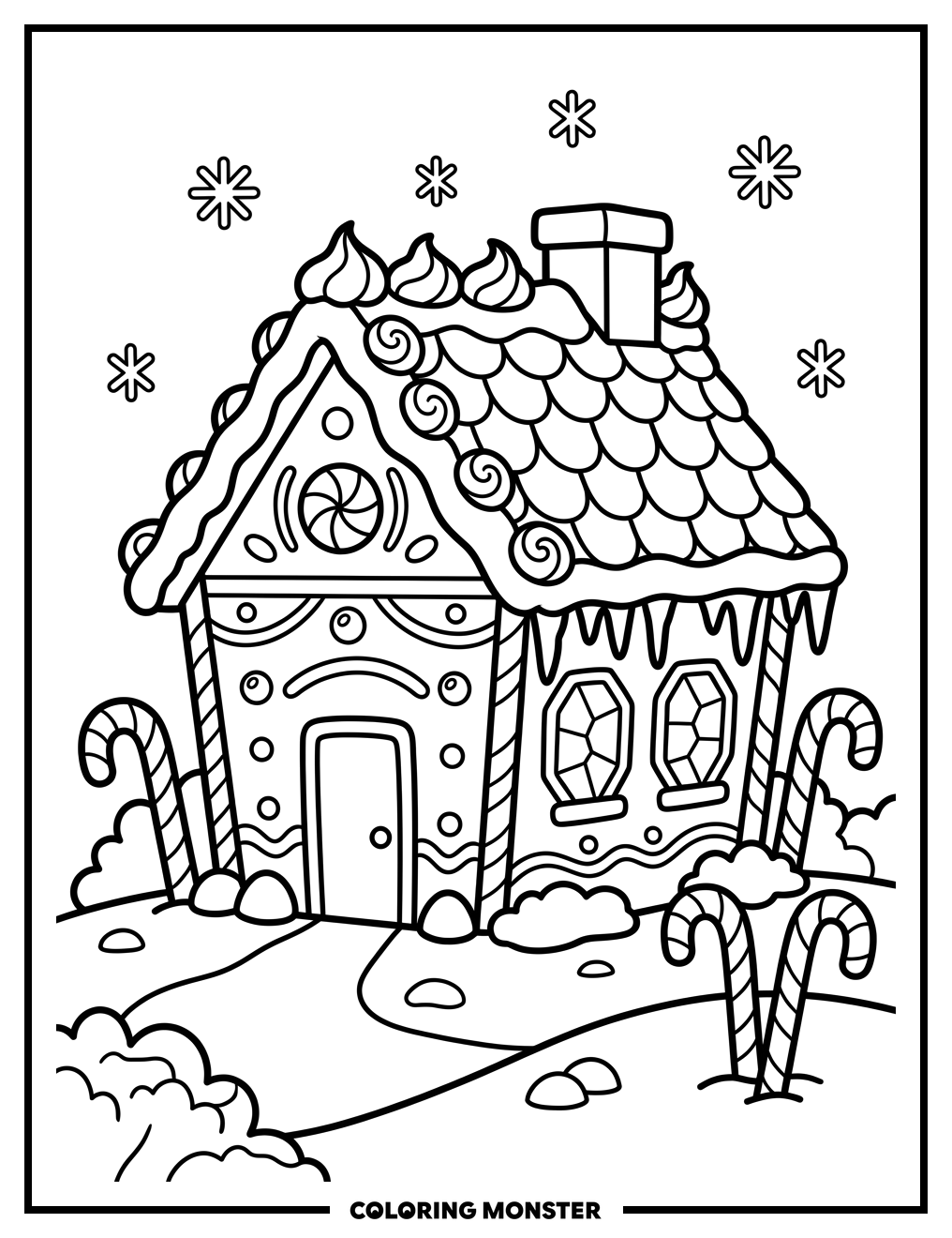 Gingerbread House with Candy Details Coloring Page