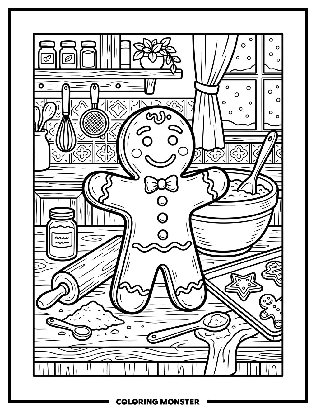 Gingerbread Man Baking Day Coloring Page