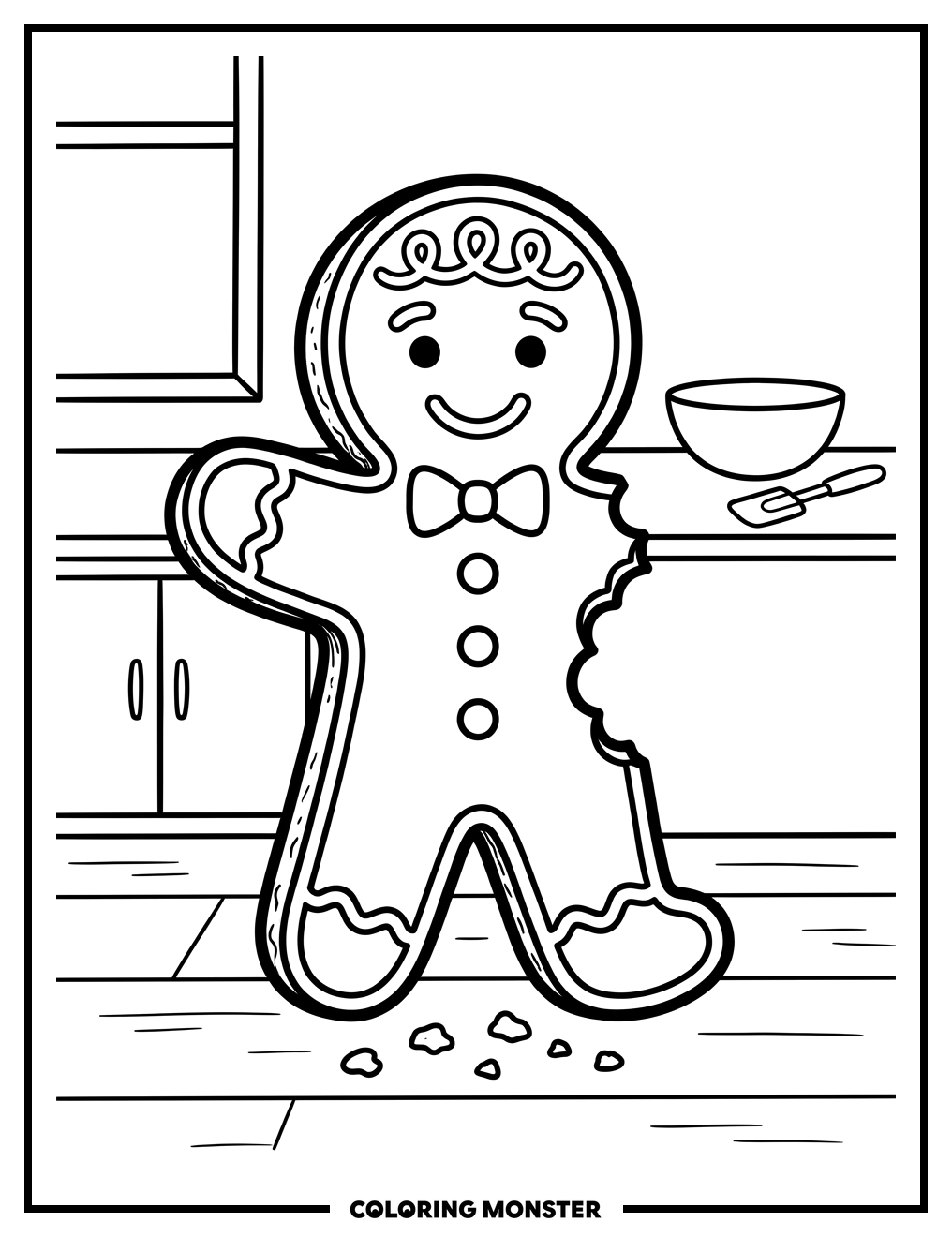 Gingerbread Man in Kitchen Coloring Page