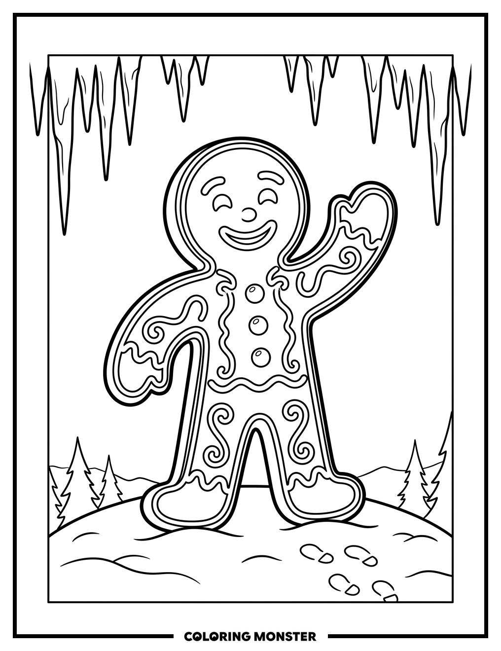 Gingerbread Man in Snow Coloring Page