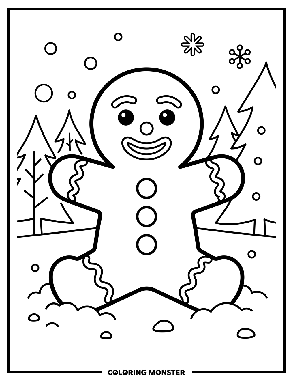 Gingerbread Man in Snow Coloring Page