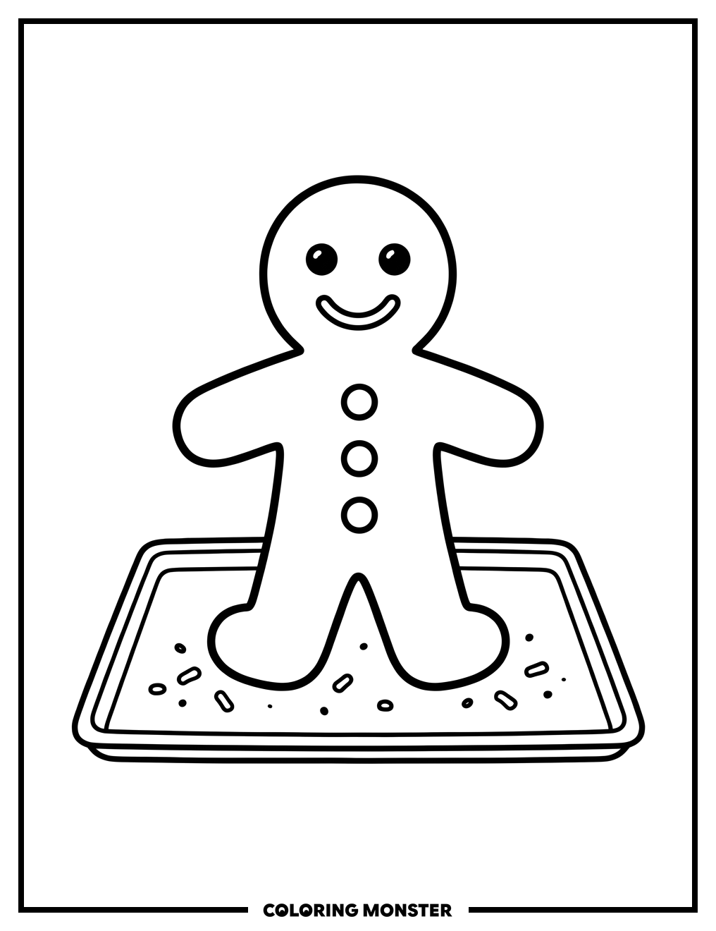 Gingerbread Man on Baking Sheet Coloring Page