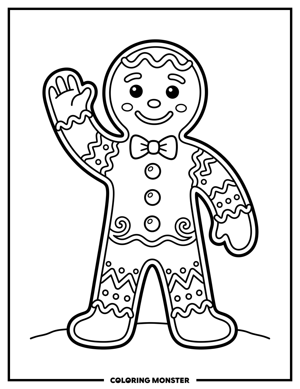Gingerbread Man Waving Hello Coloring Page