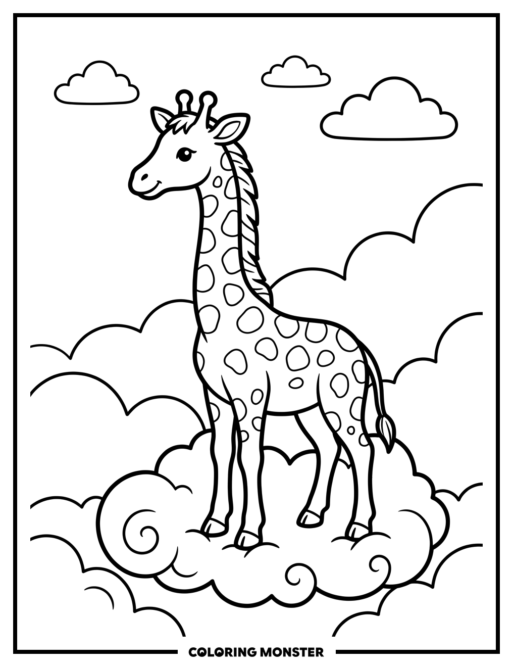 Giraffe Among the Clouds Coloring Page