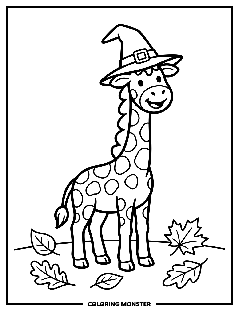 Giraffe In A Witch Hat Coloring Page