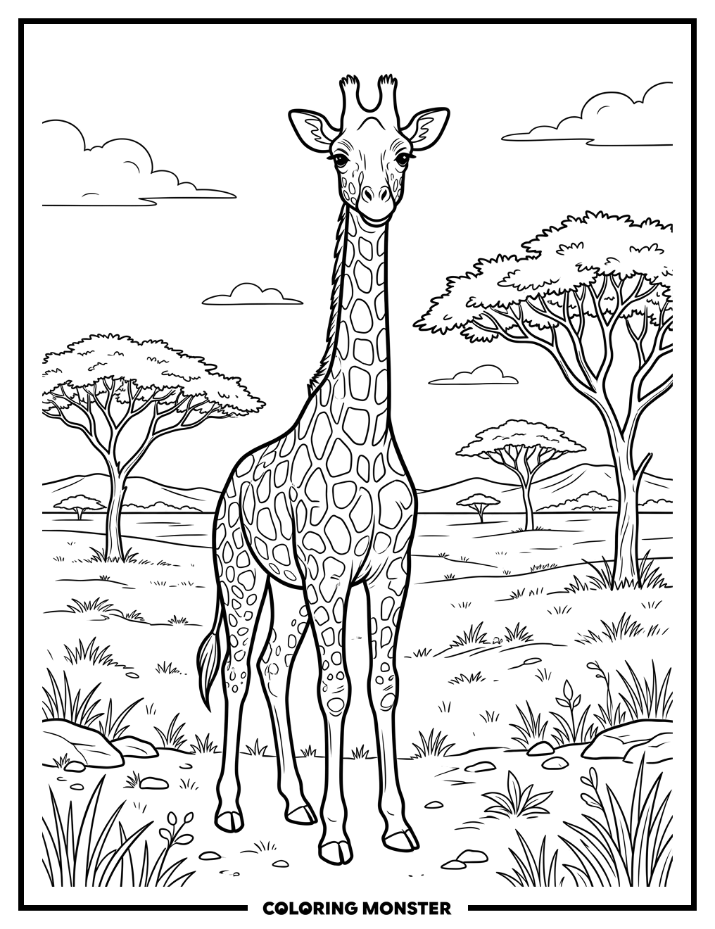 Giraffe in the Savanna Coloring Page