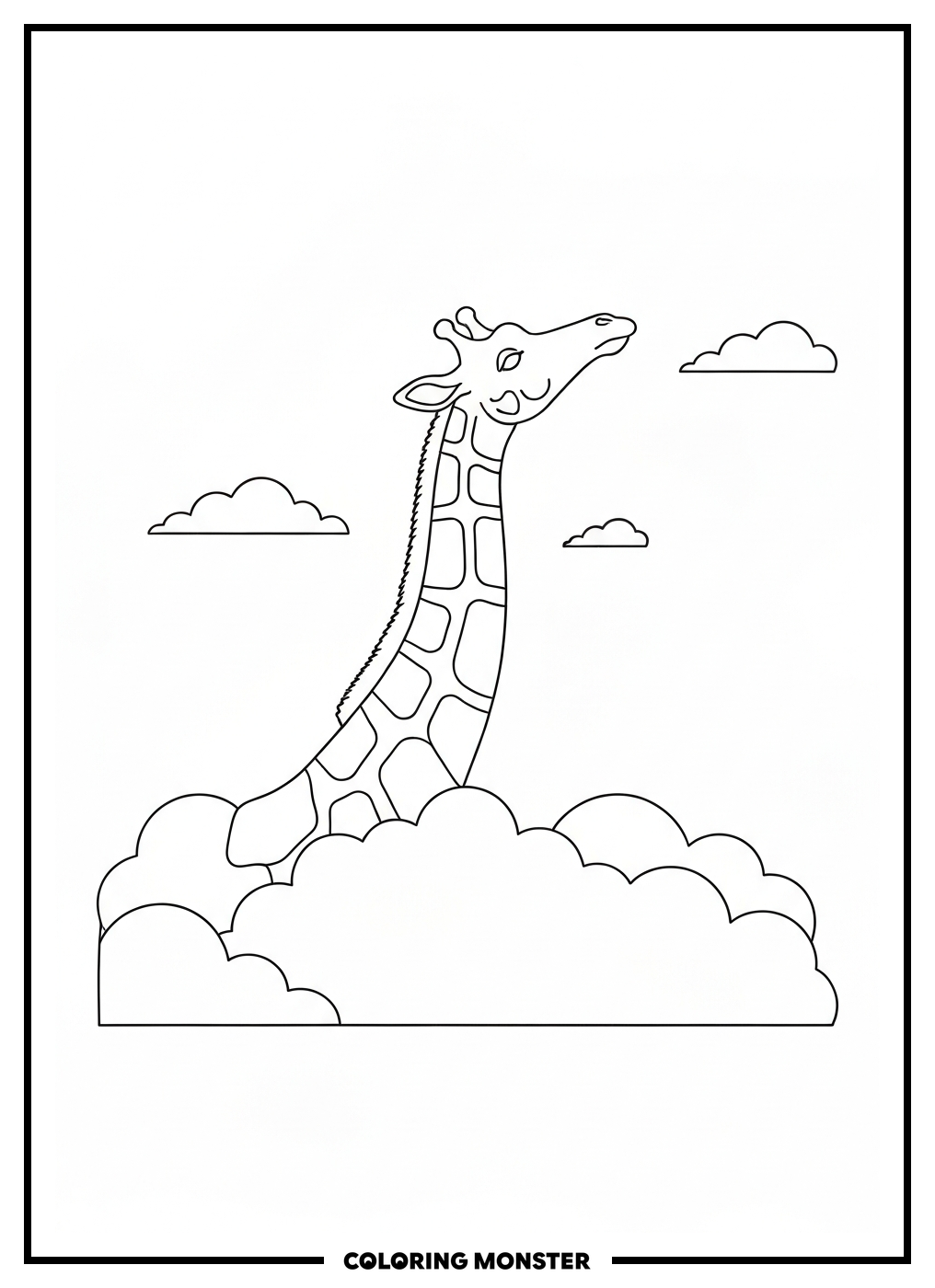 Giraffe Reaching For Clouds Coloring Page