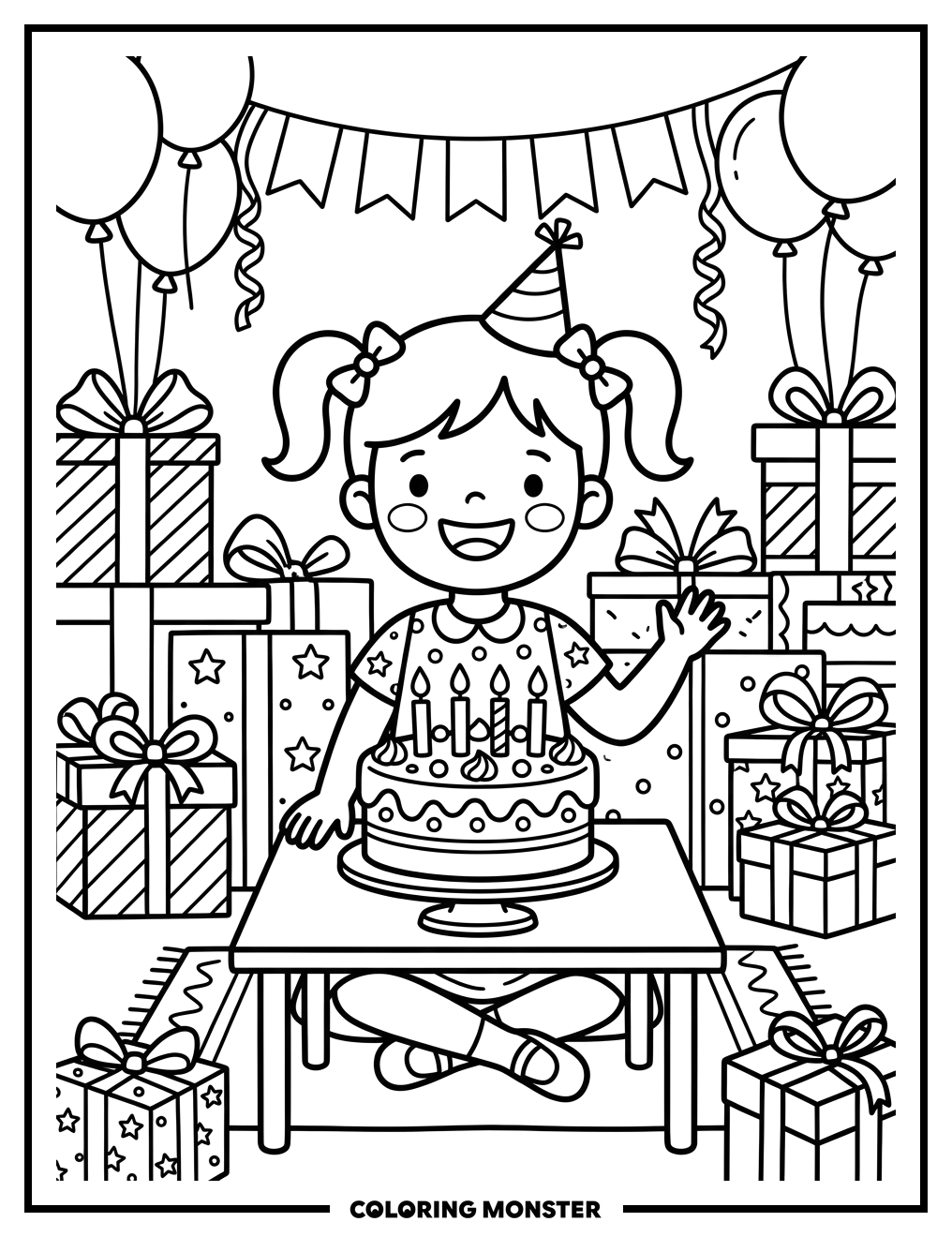 Girl At Her Birthday Party Coloring Page