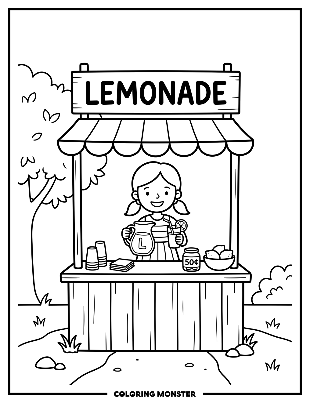 Girl At Lemonade Stand Coloring Page