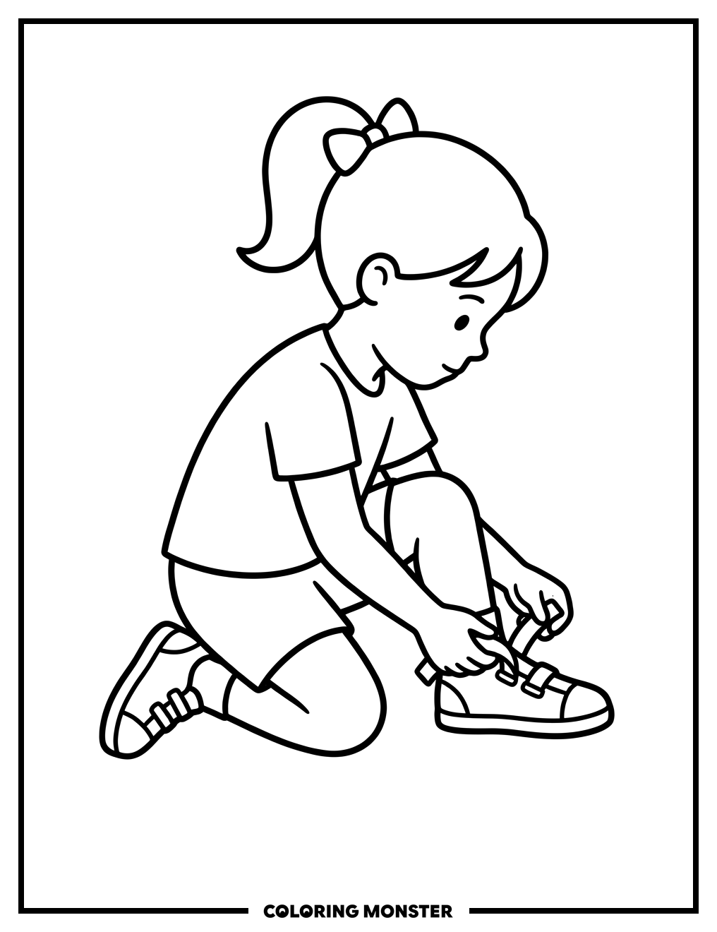 Girl Buckles Shoe Coloring Page
