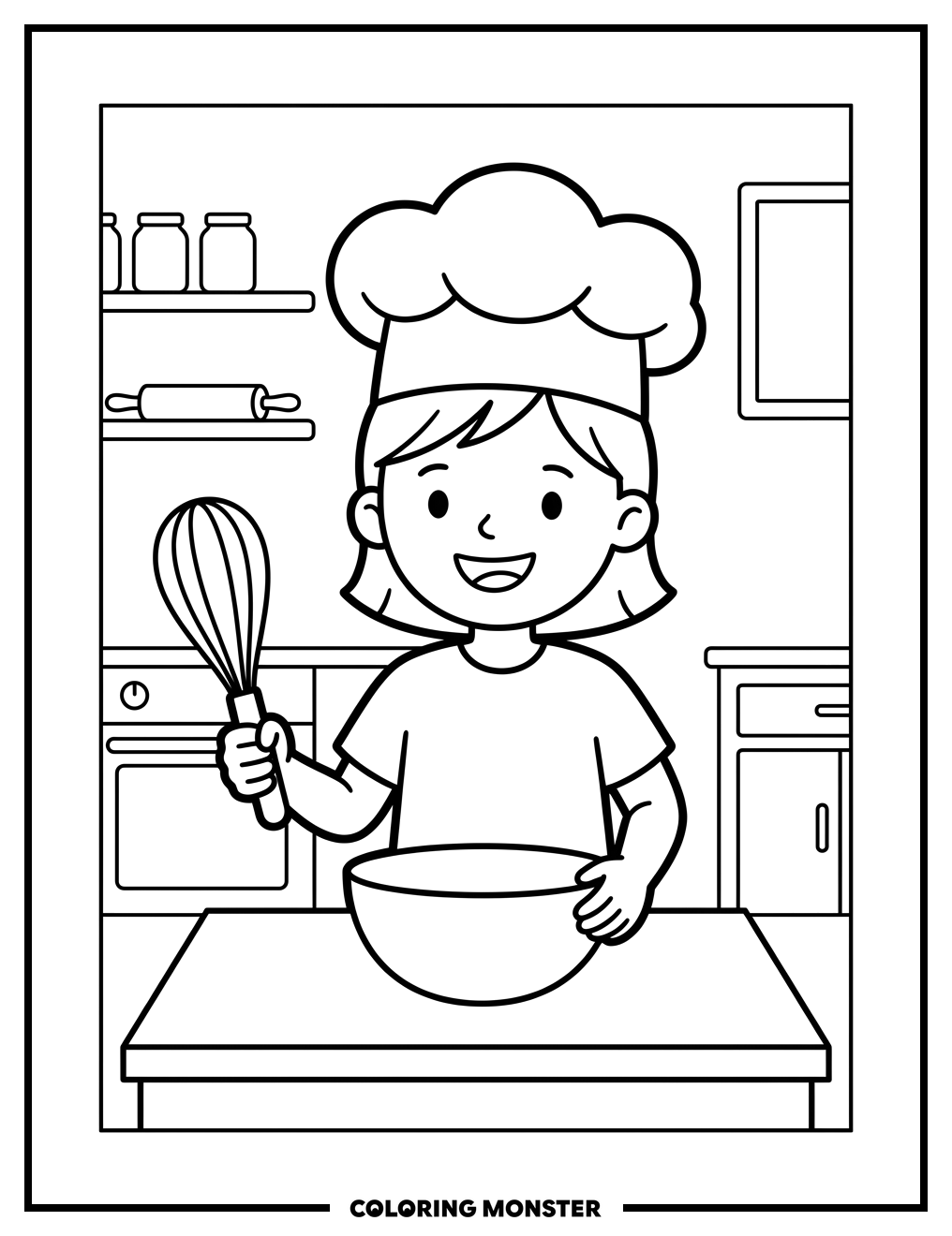 Girl Chef Baking Coloring Page