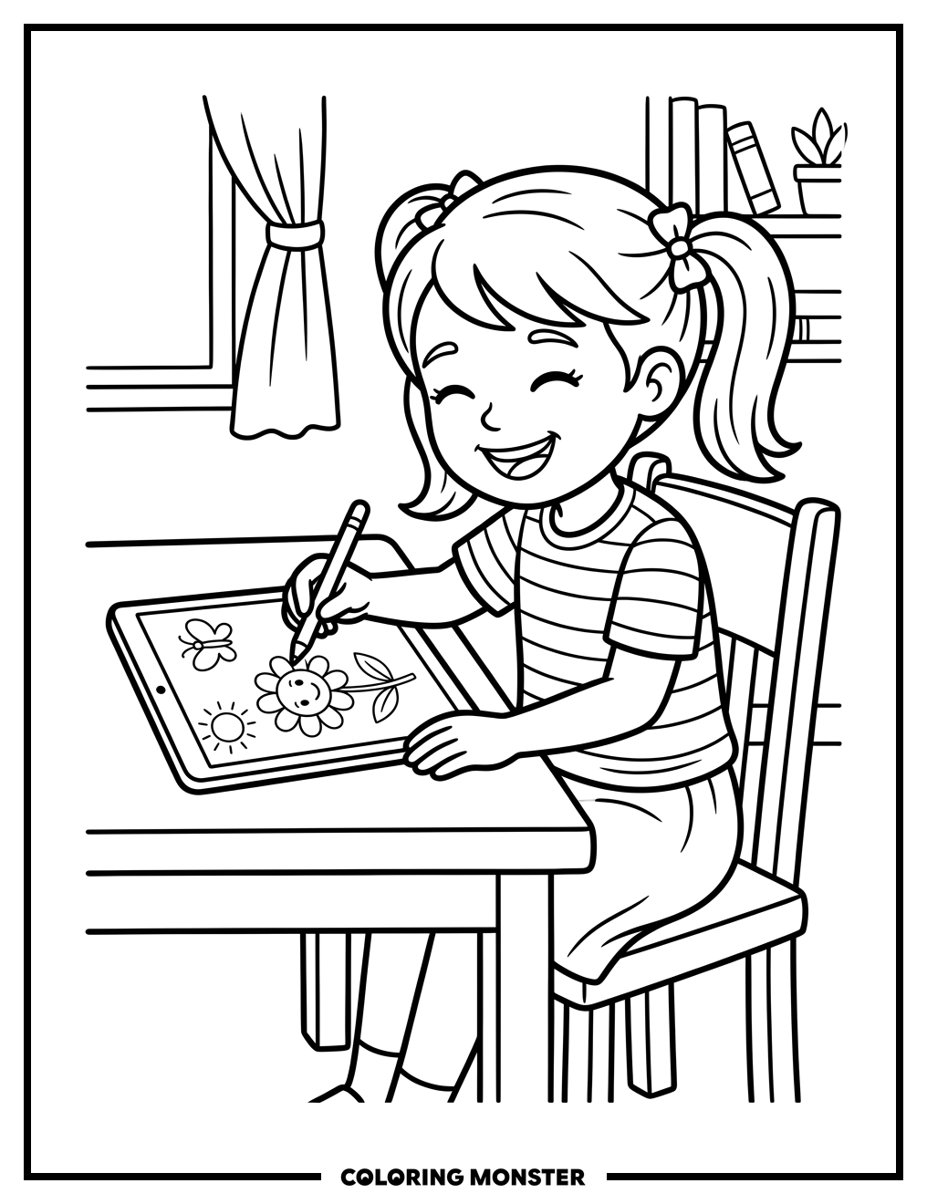 Girl Creates Digital Art Coloring Page