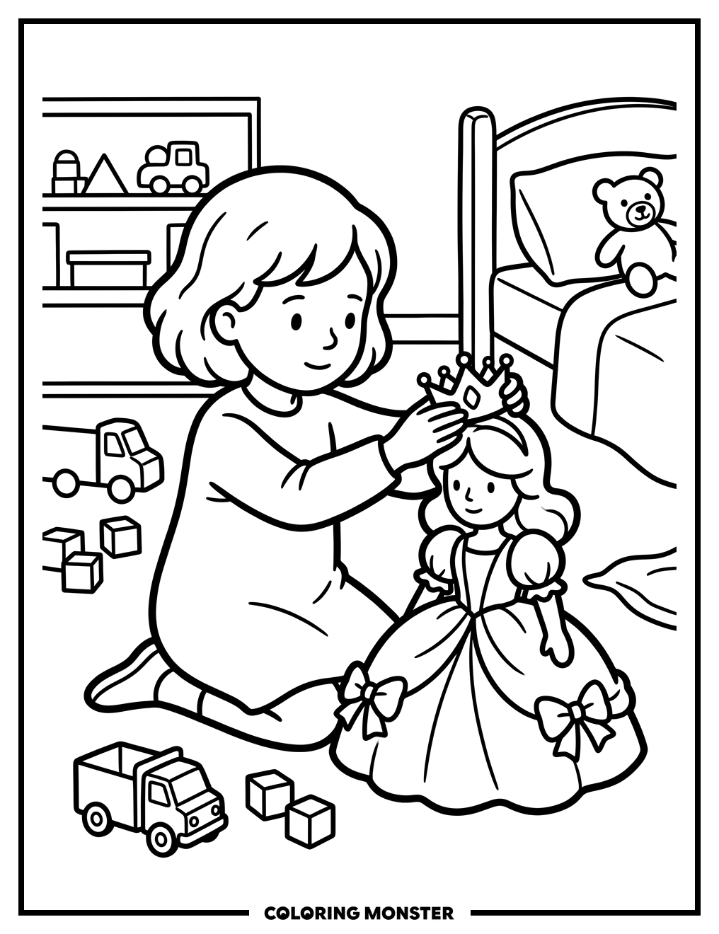 Girl Crowns Doll Princess Coloring Page