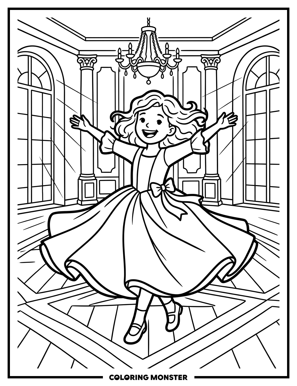 Girl Dancing In A Ballroom Coloring Page