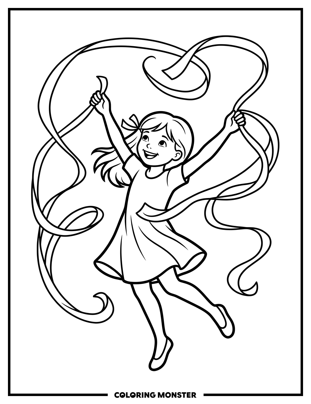 Girl Dancing With Streamers Coloring Page