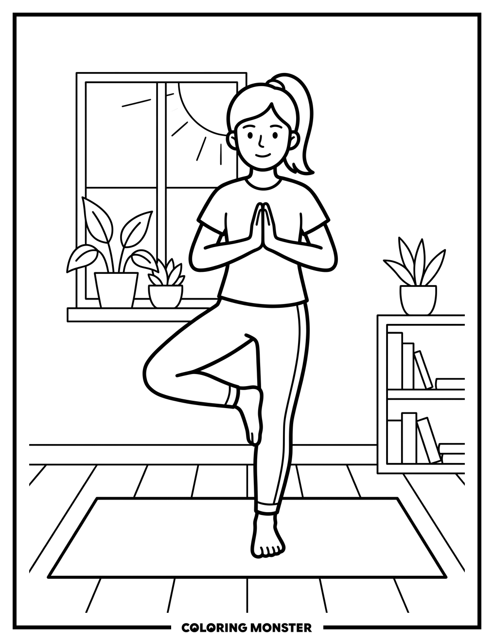 Girl Doing Yoga Pose On Mat Coloring Page