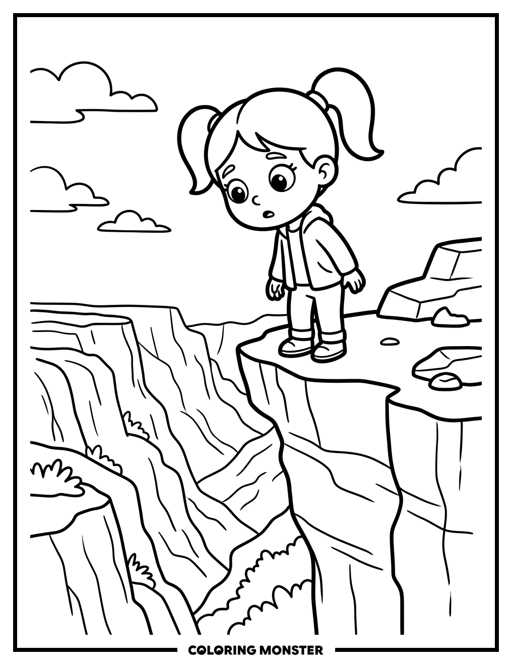 Girl Gazing into a Grand Canyon Coloring Page