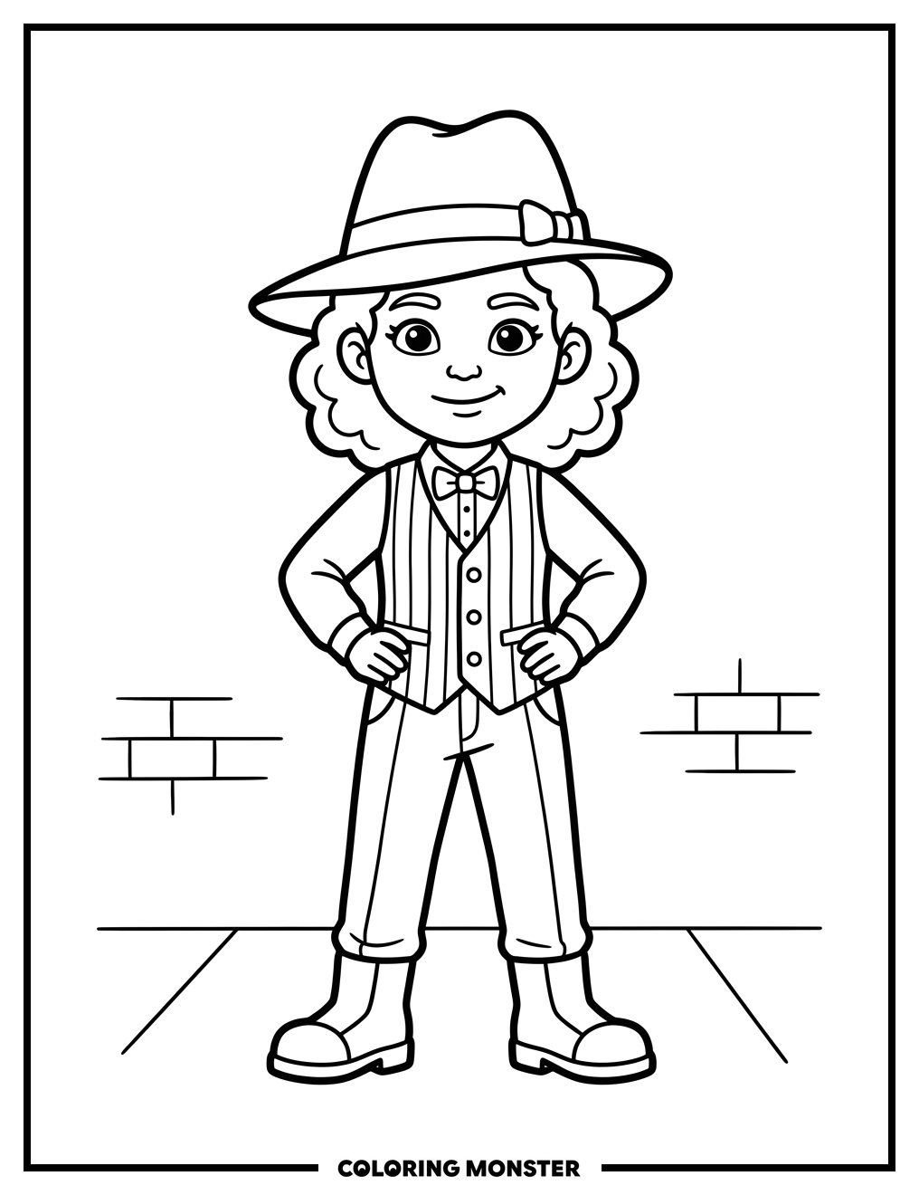 Girl in Gangster Outfit Posing Coloring Page