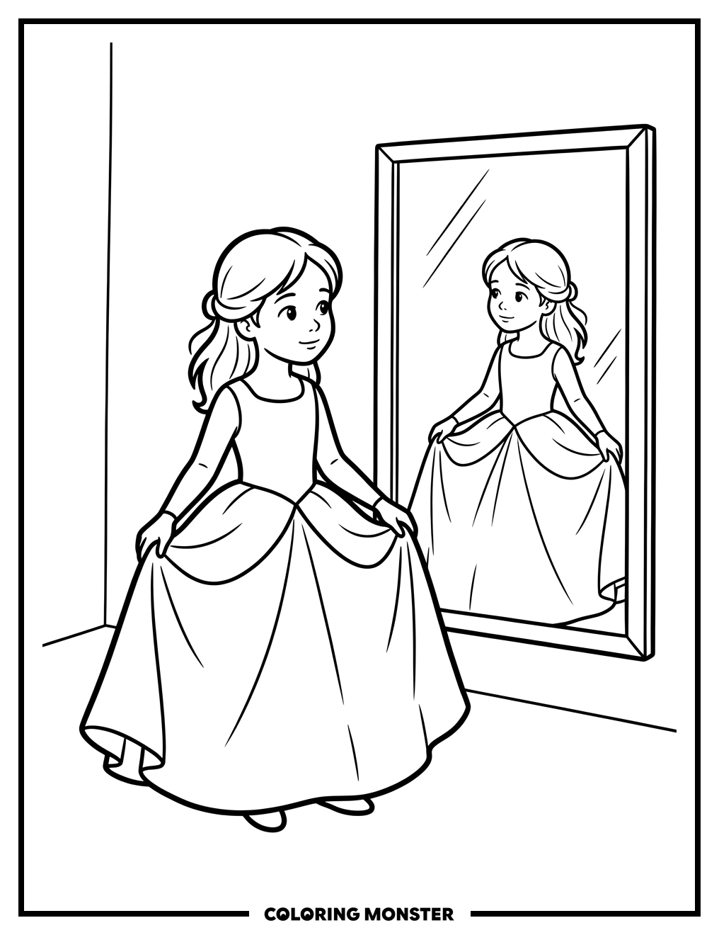 Girl In Princess Gown Coloring Page