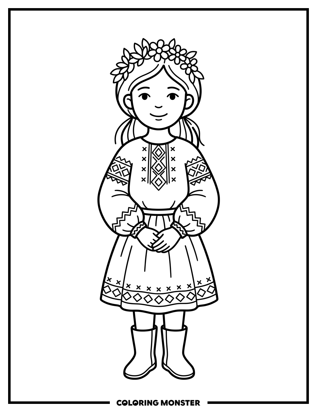 Girl in Ukrainian Vyshyvanka Coloring Page