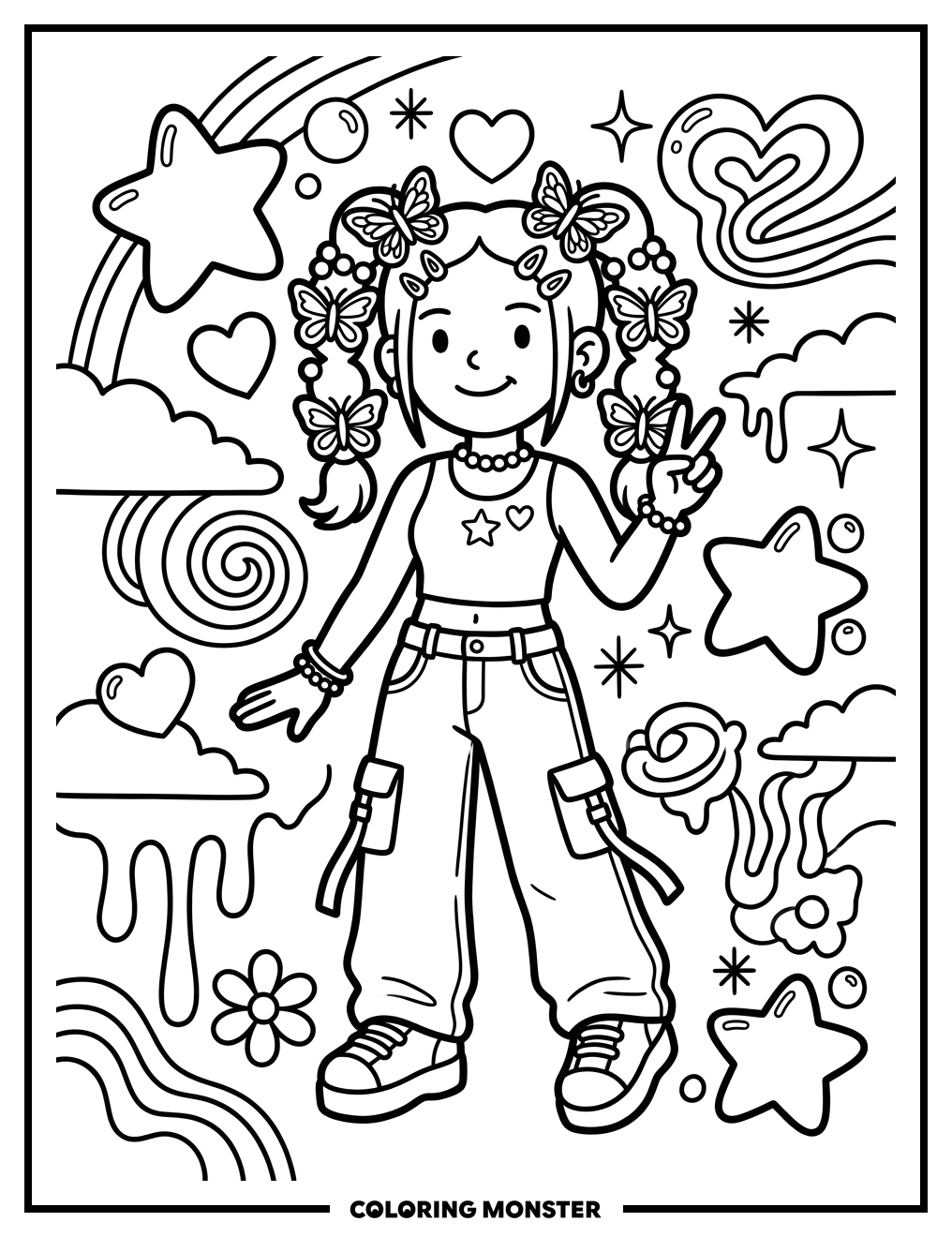 Girl in Y2K Fashion Coloring Page