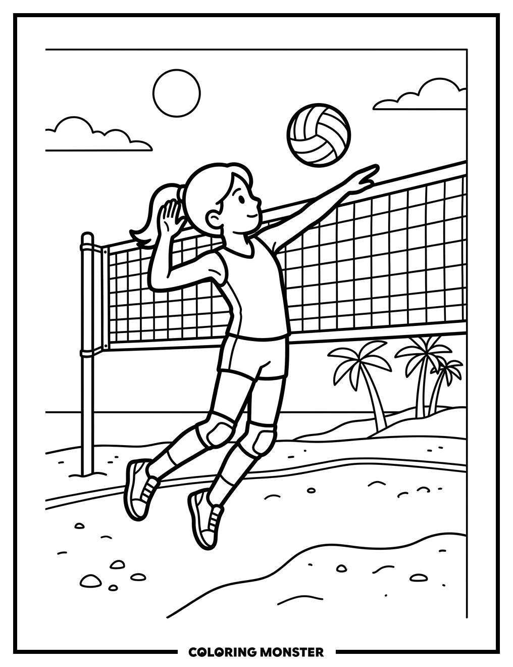 Girl Jumping for Volleyball Shot Coloring Page