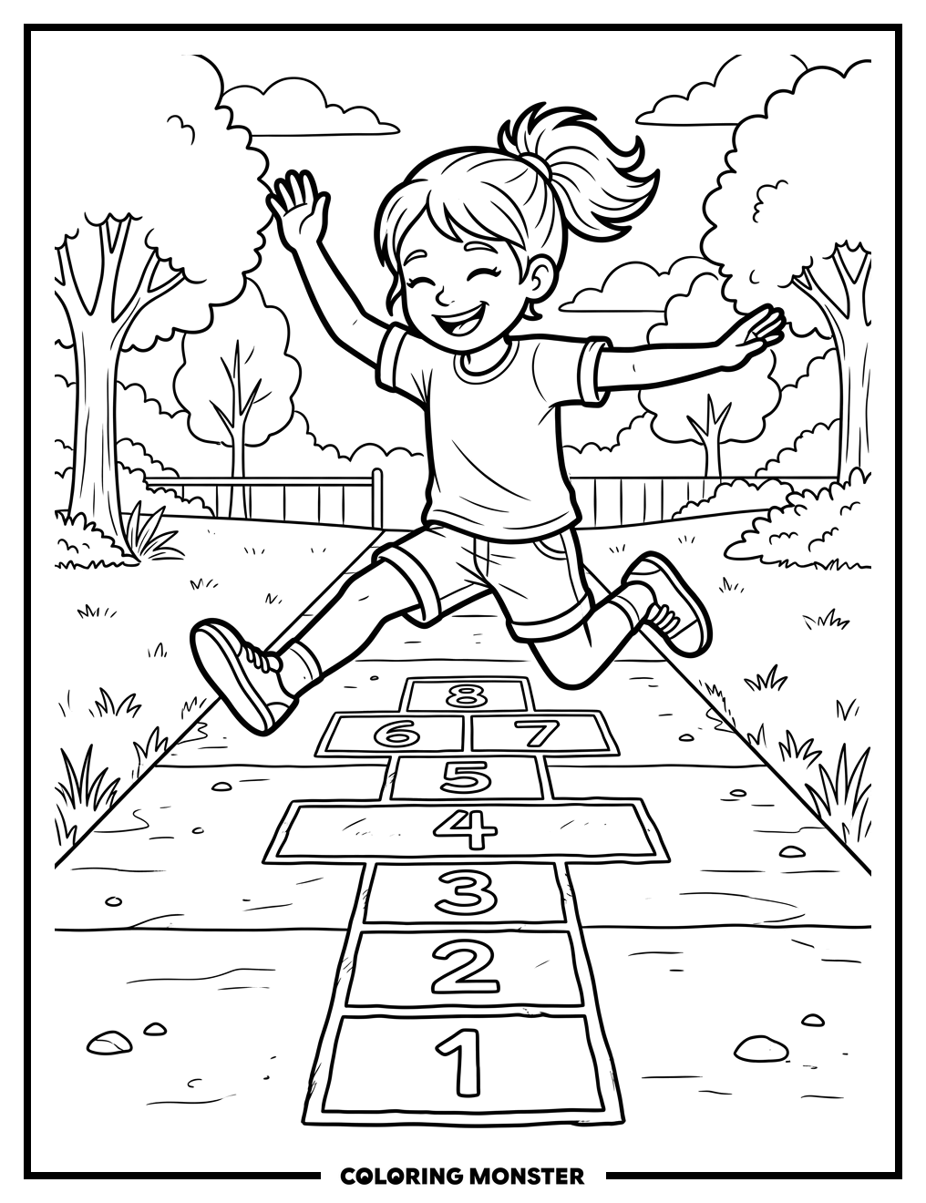 Girl Jumping Hopscotch Coloring Page