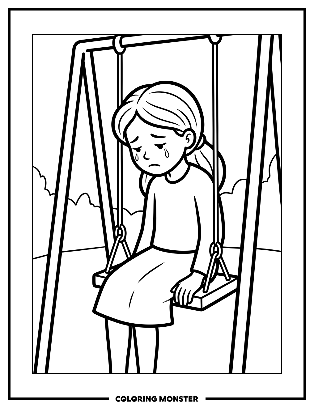 Girl on a Park Swing Coloring Page