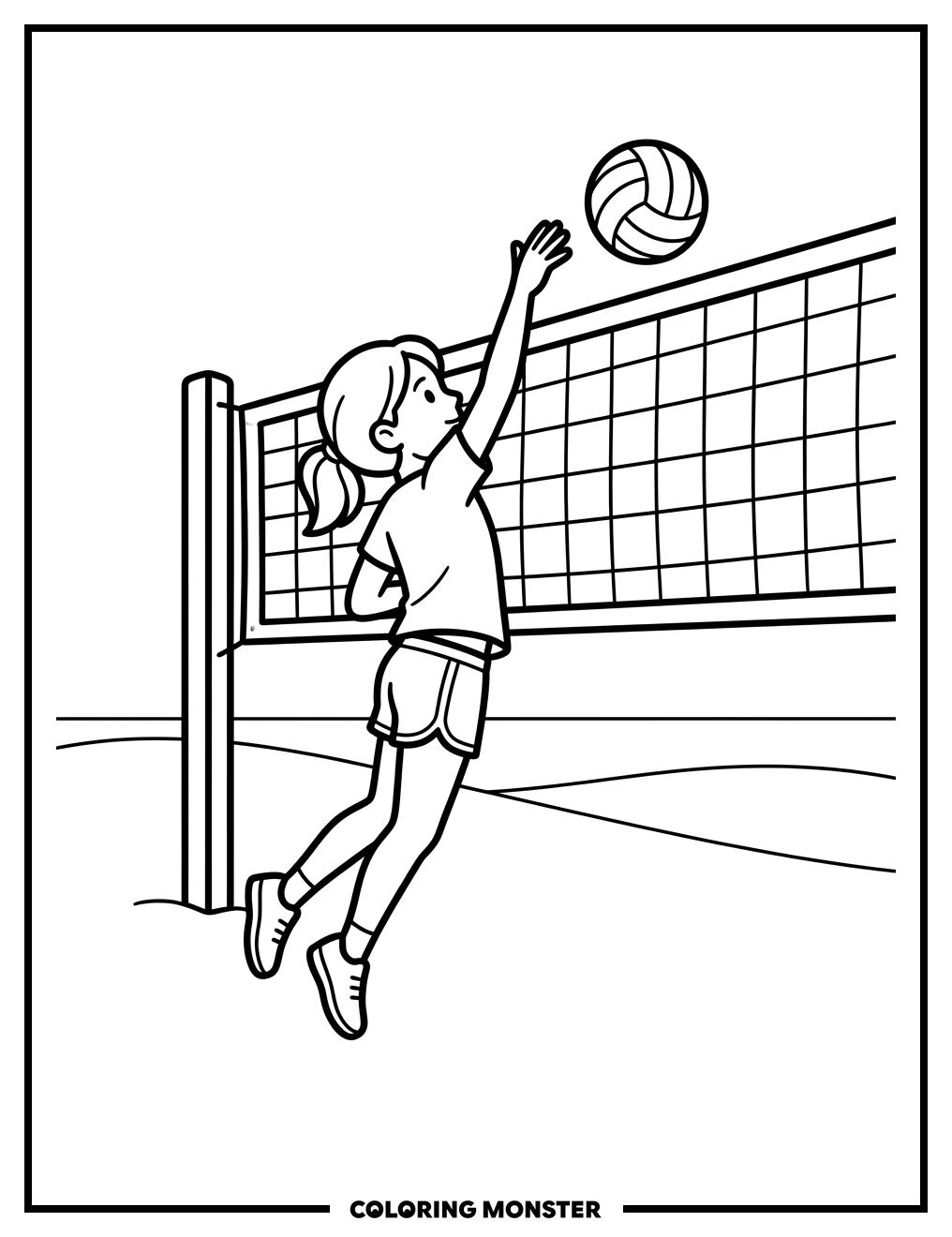 Girl Playing Volleyball on Beach Coloring Page