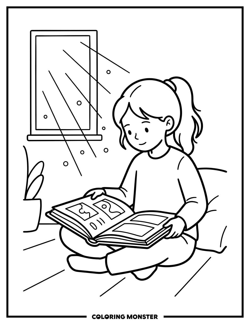 Girl Reading Sunlight Coloring Page