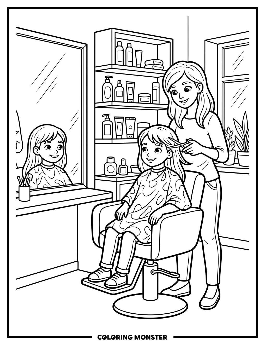 Girl's Haircut at the Salon Coloring Page