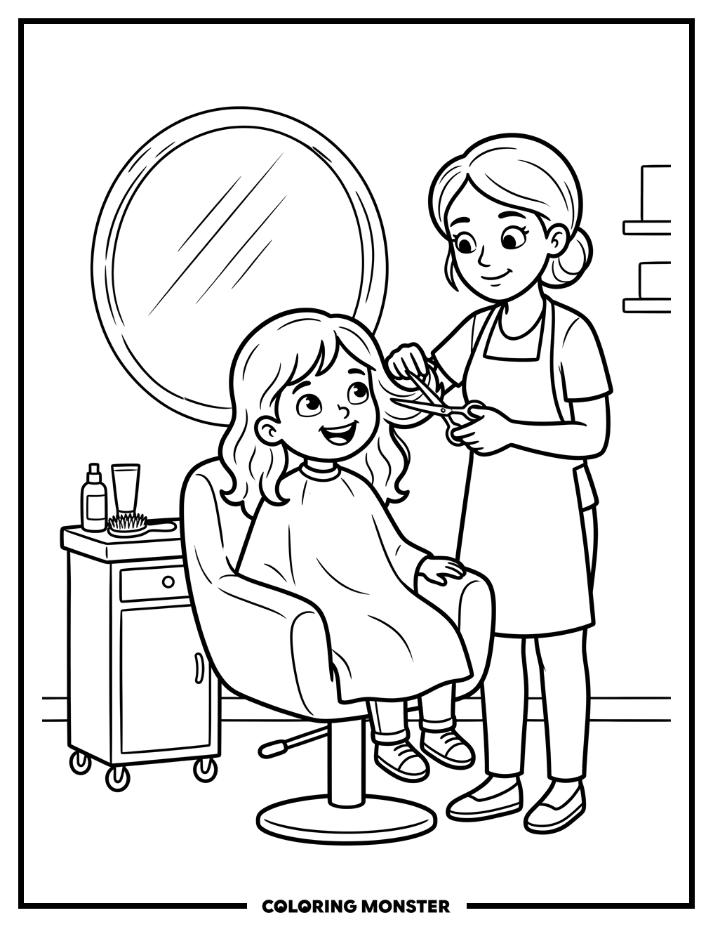 Girl's Haircut at the Salon Coloring Page