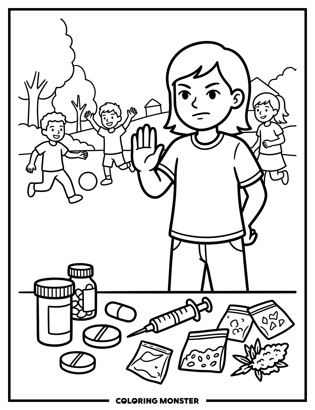 Girl Says No To Drugs Coloring Page
