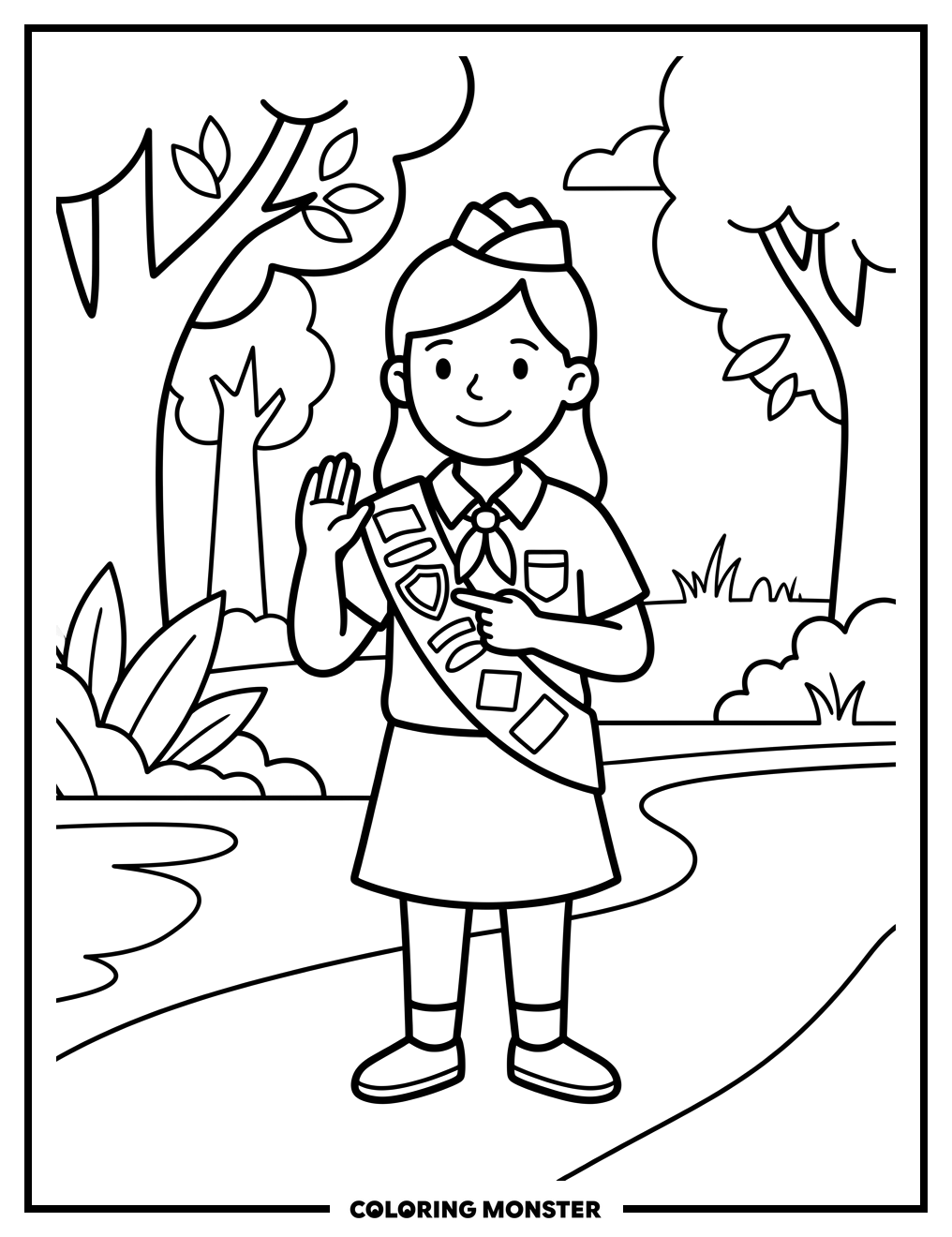 Girl Scout Earning Her Badge Coloring Page