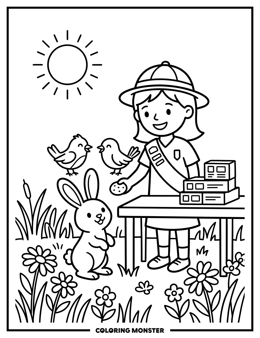 Girl Scout Selling Cookies Coloring Page