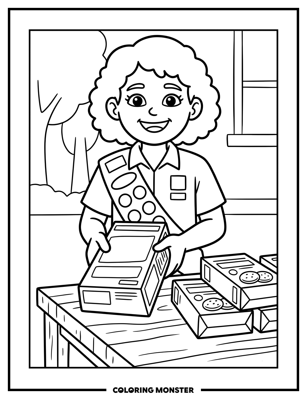 Girl Selling Cookies Coloring Page