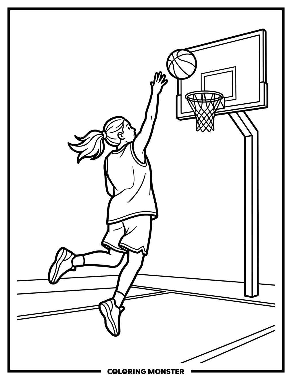 Girl Shooting A Basketball Coloring Page