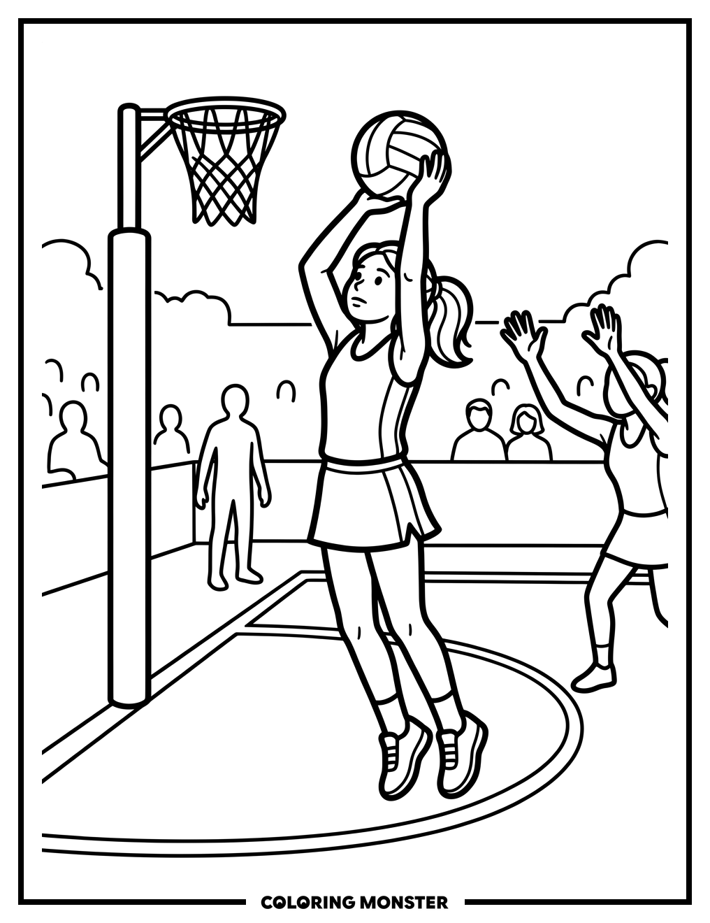 Girl Shooting a Netball Coloring Page
